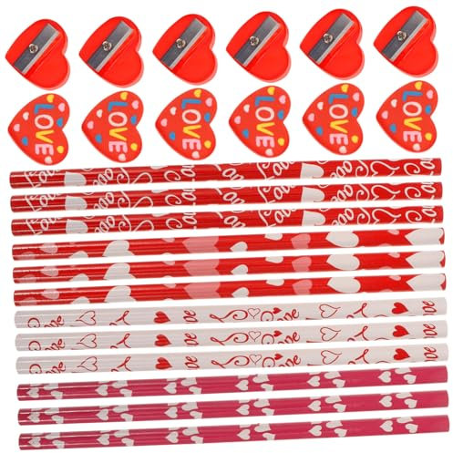 TOGEVAL 60stücke Teiliges Valentinstag-schreibset Mit Bleistiften Herzradiergummis Und Anspitzern Für Kreative Und Schulbedarf Für Valentinstag