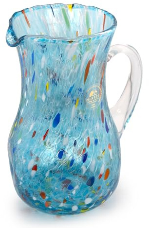 MurArt Pichet en verre de Murano Lot de 6 verres de 1000 ml Collection Vagues en verre soufflé à la main en fabrication artisanale Made in Italy (Acquamare, cruche)