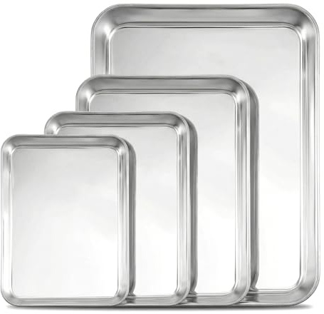 4 Pack Stainless Steel Baking Trays, Non-Stick Oven Baking Sheets with Rim, Healthy Non-Toxic Essential Bakeware Set