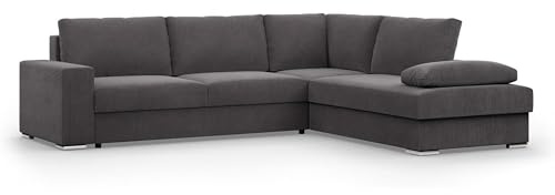 Mebligo - Ecksofa mit Schaffunktion und Betkasten 287 cm Breit VELANO, Eckcouch, L Shaped Sofa, Big Sofa, Komfort und Still, Wohnlandschaft L-Form, L Couch mit Schlaffunktion - Cord Couch Dunkelgrau