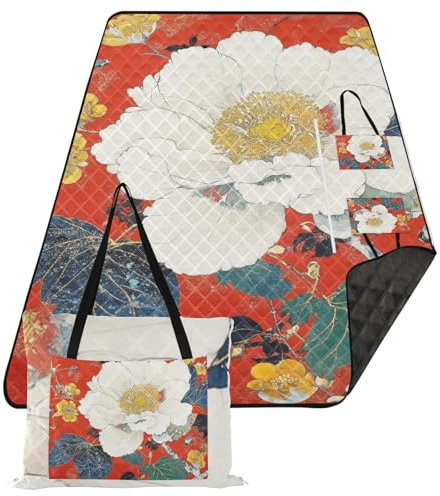 Amooorous Wasserdichte Campingdecke mit Blumen- und Weiß-Motiv, niedlich, Strand, tragbare Picknickdecke für den Boden, Picknickartikel, alfombra para Picnic