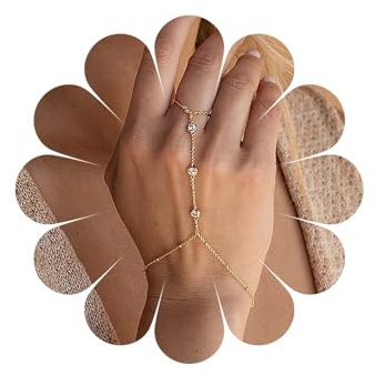 Cybche Boho Cristallo Mano Catena Bracciale Oro Cz Dito Anello Bracciale Piccolo Strass Schiavo Bracciale Minimalista Satellite Bracciale Da Polso Gioielli Per Le Donne