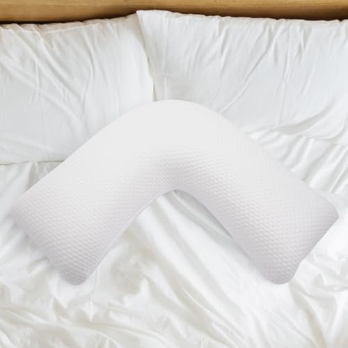 Cheer Collection Memory Foam V-Shaped Pillow for Sleeping and Back Support - Ergonomic Neck Pillow for Side Sleepers, Pregnancy, Maternity, Reading, Nursing, with Washable & Removable Cover