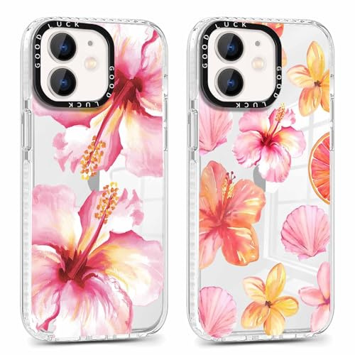 Saqmkil 2 Stück Hülle für iPhone 11, Aesthetic Hibiskus Blumen Muster Design Mädchen Frauen Handyhülle, Transparent Weich Silikon Süßes Blume Motiv Stoßfest Case Schutzhülle für iPhone 11 6,1'',Rosa