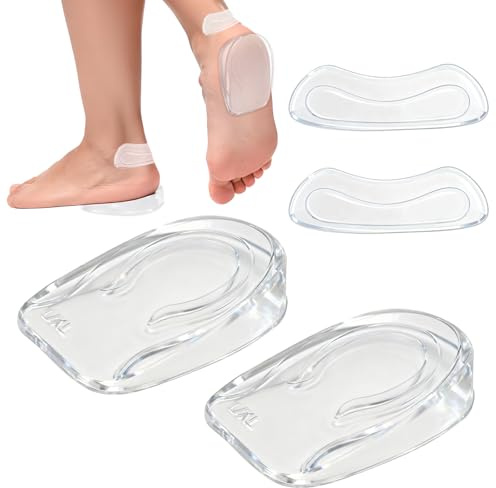 chuanhylis 4 Piezas Taloneras Silicona, Alta Transparencia Taloneras Fascitis Plantar, Plantillas Altura Hombre, para Zapatos de Cuero, Zapatos Casuales, Zapatillas Deportivas