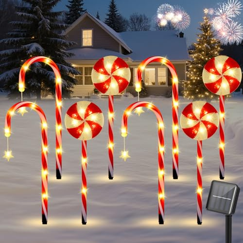 Luxspire Solar Weihnachtsbeleuchtung Außen, 8Pack Weihnachtsbeleuchtung zuckerstangen beleuchtet außen, 49cm Pathway Weihnachtslichter mit 2 Beleuchtungsmodi, Weihnachtsdeko Aussen, Candy + Cane