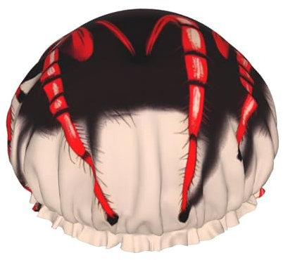 Joli bonnet de douche imprimé petite araignée rouge – réutilisable, double couche, respirant, sangle élastique réglable, essentiels de voyage d'hôtel
