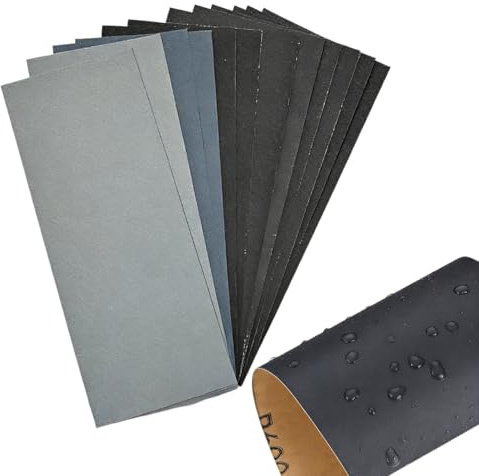 12 PCS Sand Paper 800/1200/1500/2000/3000/5000 Grits Wet and Dry Sandpaper, 9 * 3.6 Inch Sanding Pads for Cars Polishing Metals Walls Wood Furniture Sanding (Colour Mixture)