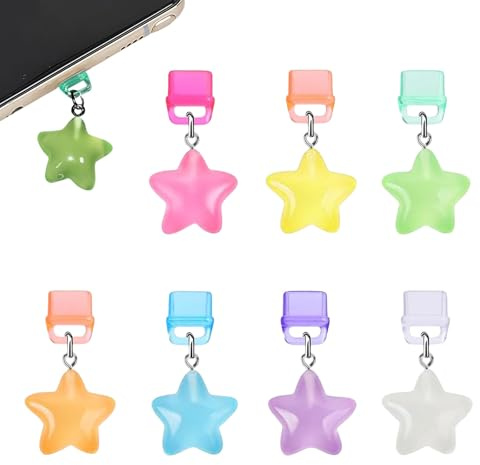 Muorruo 7er-Pack Kindle-Staubstöpsel-Anhänger, im Dunkeln leuchtende Bookish-Star-Anhänger, kompatibel mit Kindle, Typ C-Staubstöpsel-Anschlussabdeckung, Zubehör für iPhone-Geschenk