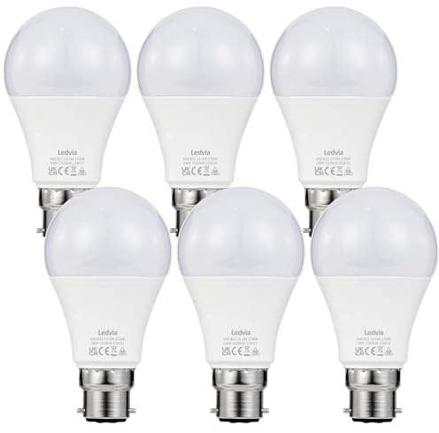B22 Bayonet LED Light Bulb Equivalent to 100W, 13.5W 1520 Lumen Warm White 2700K, Non-Dimmable, Energy Efficiency Class E, 6 Pack