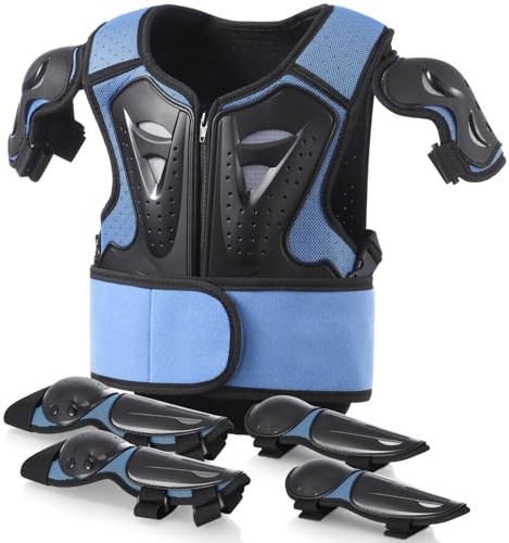 Protezioni Moto Bambino con Pettorina, Gomitiere e Ginocchiere, Set Protettivo Regolabile per Dirt Bike, Ciclismo, Pattinaggio e Scooter, Equipaggiamento Sicurezza