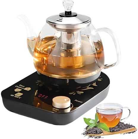 Compact Electric Glass Kettle And Tea Maker, 800W 0.8L Infuser Teapot with Temperature Control And Timer, for Tea And Coffee Making