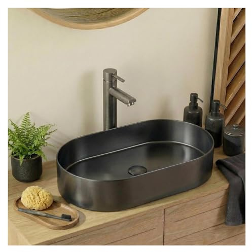 MOB-IN Vasque à Poser Ovale Gunmetal en INOX 55x35 cm avec sa bonde Assortie