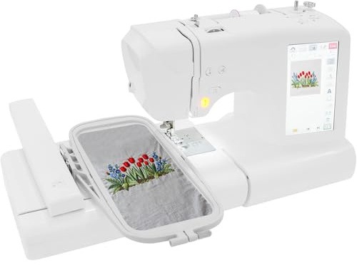 2 in 1 Stickmaschine & Nähmaschine Stickerei Computergesteuert Embroidery Machine mit Fußpedal LED Leuchte 2 Stickrahmen Touchscreen 96-Stickmuster &162-Nähmuster Nähprogramme 100 x 235mm-Stickbereich