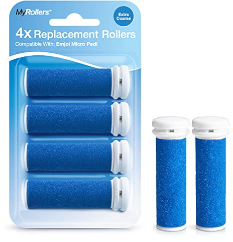 4 x Extra Grobe Blaue Ersatzrollen Kompatibel mit Emjoi Micro Pedi, Elektrischer Hornhautentferner Rolleraufsätze für Raue, Trockene und Verhornte Füße, Fußpflege Ersatzköpfe