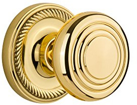 Nostalgic Warehouse Rope Rosette with Deco Knob, Privacy - 2.375, Unlacquered Brass