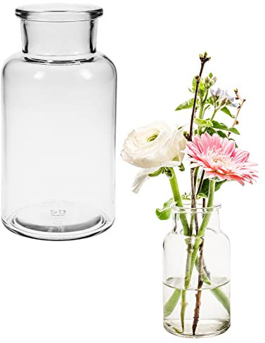 12 x Glasflaschen - Dekoglas - Apothekerflaschen - Deko-Glas Glasvasen Vasen Dekoflaschen Fläschchen Gewürzgläser (12 Glasflaschen H 12,5 cm)