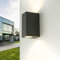Foco de pared exterior, lámpara exterior antracita, luz de pared exterior, arriba y abajo, IP44, GU10, D:9,2 cm, lámpara de pared balcón, terraza, patio, luz de pared exterior