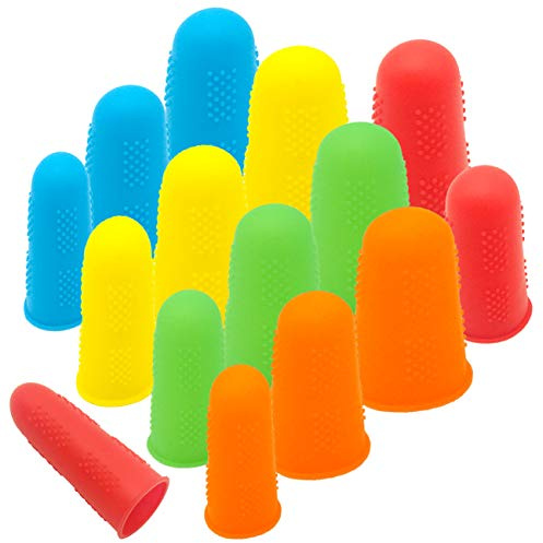 CKANDAY 15 Pack Silikon Heißklebepistole Finger Caps, 5 Farben Guard Protektoren oder Heißkleber Wachs Kolophonium Harz Honig Klebstoffe Scrapbooking Nähen in 3 Größen-Rot Blau Gelb Orange Grün