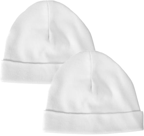 Baby Hats Newborn - 2 Pack of Cotton Baby Hats to fit Newborn to 0-3 Months, Boys or Girls - Made in Britain - White