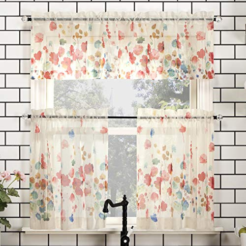 No. 918 Rosalind Juego de Cortinas de Cocina con diseño de Acuarela y gradas (137 x 60 cm), Color Rojo Amapola