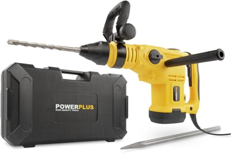 POWER plus Elektro Bohrhammer POWX1190-1600 W Leistung und 25 J - Schlagbohrmaschine 2300 Schläge pro Minute - Abbruchhammer inkl. Plotterspitze und Bohrer - SDS Max-Anschluss