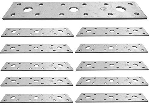 Piastra di giunzione piatta zincata per impieghi gravosi, lamiera di acciaio, 150 x 35 x 2,5 mm, confezione da 10 pezzi