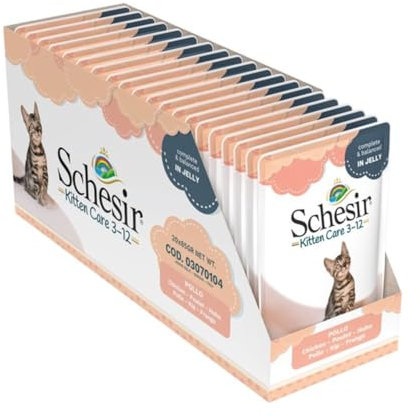 Schesir Cat Jelly Kitten Hühnerfilet, Katzenfutter nass für Kätzchen in Gelee, 20 Beutel x 85 g