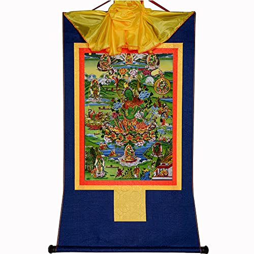 Gandhanra Thangka Tibetische Wandbehang,Acht Grüne Taras Thangka,Heißgeprägter Buddha Wandteppich für Zen Wohnkultur, Meditation, Spirituelle Entspannung und Ruhe