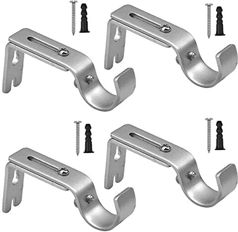 4 Stück Verstellbare Gardinenstangenhalterungen mit Schrauben, Vorhangstangenhalterungs, Gardinenstangen Halterung, Vorhangstange Pole Halter Wandhalterung für Gardinenstange Kleiderstange (Silber)
