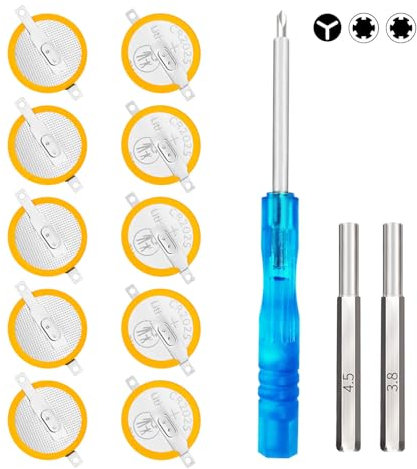 IWANGDO CR2025 Knöpfe mit Lasche, kompatibel mit Game Boy Color, Blau, Rot, Gold, Silber, Kristall, mit Tri-Wing-Schraubendreher