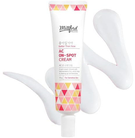 Millford AC On-Spot Cream 30g/1.05 Oz, Zinc Oxide 10%, Niacinamide 2% for Active Skin Repair, Acne Spot Treatment for Face, Blemish Care, Dark Spot, Korean Skincare for Sensitive & Acne-Prone Skin