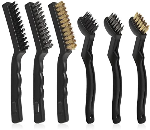 VASTOOLS Hand-Drahtbürsten Satz 6-teilig, 2x Messing-Drahtbürste (Grill-Bürste), 2x Edelstahl-Bürste, 2x Nylon-bürsten, zum Entfernen hartnäckiger Rückstände und Rost