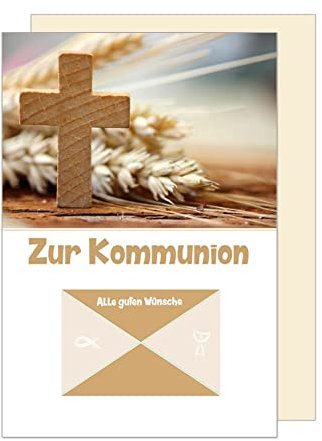 Edition Seidel Premium Glückwunschkarte Geldscheinkarte zur Kommunion mit Umschlag. Kommunionskarte Karte Grusskarte Geldgeschenk Kreuz Weizen Junge Mädchen Karte (GS-KO122 SW022)