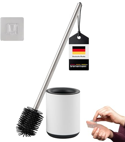 WC-Garnitur BARBENA, weiß, mit Flexibler 3in1 Bürste aus elastischem TPR-Material mit Wandhalterung // WC-Bürste Edelstahlgriff