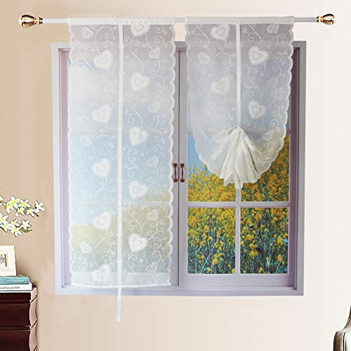 Tende da cucina ricamate con filato Dolly，Tenda per Soggiorno Camera Balcone Finestra e Interni 2 Pannelli,Bianco,60x240cm