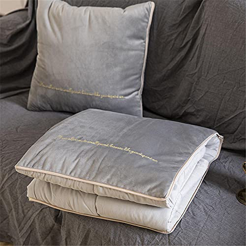 Kissendecke 2 in 1​ Reisedecke Kissen Quilt Multifunktionale Kissen Decke Nackenstützkissen Soft & Warm Nap Mat Kissen für Schlafsofa Bürostuhl （grau）