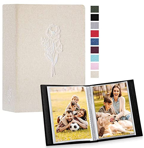 Lanpn Fotoalbum 10x15 100 2 Packungen, Klein Mini Leinen Einstecken Einsteckalbum für Hochformat Fotos Bilder Beige