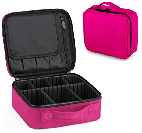 Trousse de maquillage pour femme, trousse de voyage portable - grand organisateur de rangement pour cosmétiques avec compartiment réglable, rose