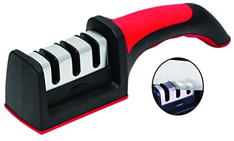 PARENCE - Aiguiseur à 3 phases Easy Sharp - pour couteaux de cuisine - résultat professionnel/design ergonomique - pierre céramique/carbure tungstène/diamant - finition noire/chromée)