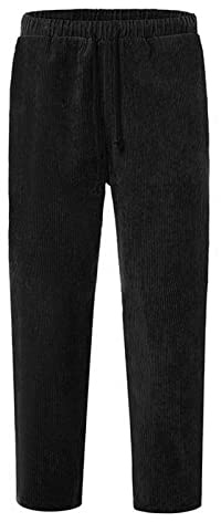 QWUVEDS Pantalon en velours côtelé pour homme, ample, décontracté, taille élastique, coupe droite, pantalon 3/4 pour homme