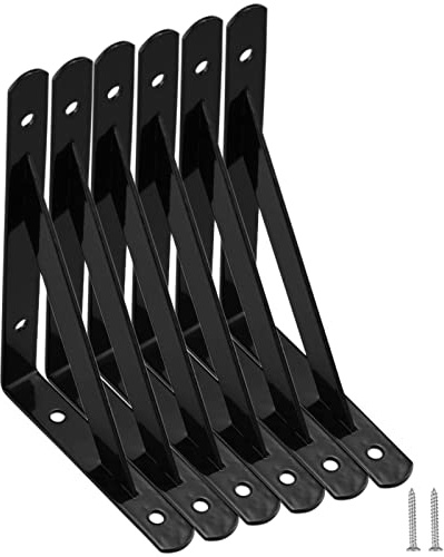 Paquete de 6 soportes de estante resistentes, soportes de estante triangulares de acero inoxidable, marco de soporte de mesa flotante de 6 pulgadas de ángulo recto montado en la pared