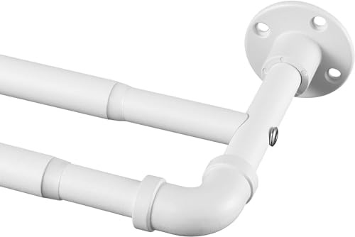 Bastone Tenda Doppio Stile Industriale, 73-228cm Bastoni per Tende Doppio Regolabile per Finestra con Testa a Flangia e Staffe, Aste per Tende Doppio in Acciaio Inossidabile per Soggiorno/Bianco Opaco