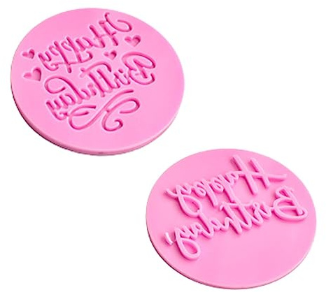 2 Pcs Pink Embosser Happy Birthday Stamp for Fondant Baking Icing Cookies Cupcake Cake Decoration