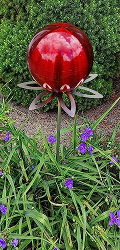 Jürgen Bocker Garten-Ambiente Blütenzauber Paris Rosenkugel 15 cm Edelstahl Gartenstecker Deko mit Stab 80 cm (rot matt)