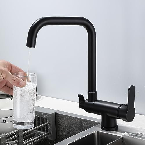 XJTNLB Vorfenster Küchenarmatur Klappbar 3 Wege Wasserhahn Schwarz Küche, Küchen Armaturen Wasserhahn Flexibel 360 ° Drehbare Spülarmaturen Küche,