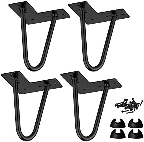 4 Stück Haarnadel Tischbeine 25cm, Modernes Metall Möbelfüße Hairpin Legs mit Bodenschonern, Austauschbare Haarnadelbeine für Schreibtisch Couchtisch Nachttisch Regal Schrank, DIY Möbelgestell Schwarz