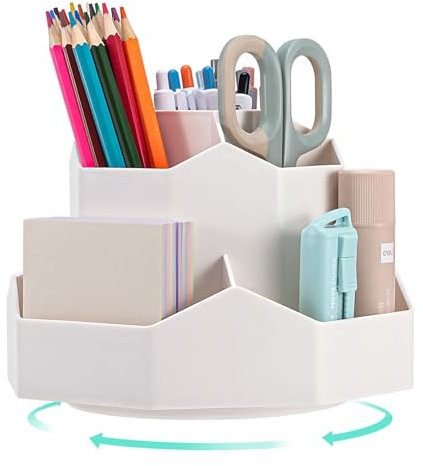 MumdoYAL Pot à Crayons, Organisateur de Bureau Rotatif à 360° Avec 9 Compartiments Grande Capacité pour Crayons et Papeterie