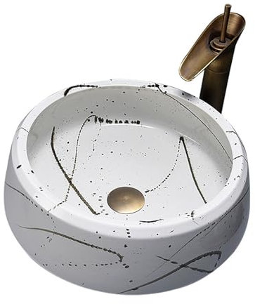 Fregadero redondo para lavabo sobre encimera, lavabo redondo con grifo y escurridor, lavabo de cerámica para lavabo, baño, guardarropa, baño, oficina, apartamento