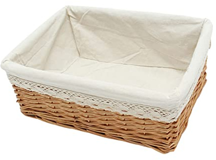 CHILDWEET Cesta De Almacenamiento De Mimbre Tejida a Mano Mediana 35x25x13 Cm Con Forro Extraíble y Lavable Multiusos Para Dormitorio Baño Estudio